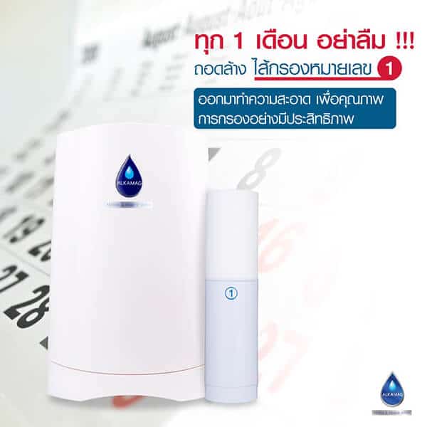 ทุก 1 เดือนควรถอดไส้กรองหมายเลข 1 ของเครื่องทำน้ำแร่อัลคาไลน์ Alkamag มาทำความสะอาด