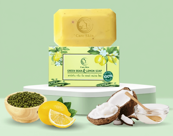 สบู่ลดกลิ่นแก่ Care Skin สบู่น้ำมันมะพร้าวสูตรโปรตีนถั่วเขียวมะนาว